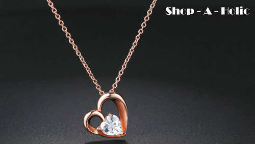 *** 1 CARAT CZ HEART PENDANT NECKLACE ~ ROSE GOLD PLATED ***