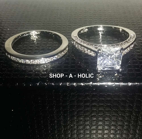 ***2 CARAT PRINCESS CUT  ~ 18K WHITE GP ~ SIM DIAMOND ENGAGEMENT SET  * Size 6 / L ***