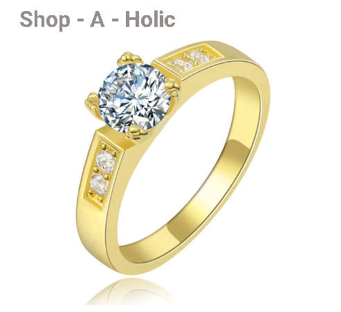 *** CLASSICAL ~ 18K GOLD PLATED ~ SIM DIAMOND ENG RING * Size  8 / P ***