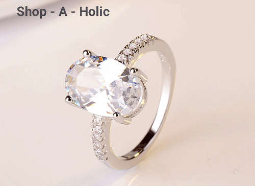 *** 1.40 CARAT - OVAL AUSTRIAN CRYSTAL ENG RING  ~ S925 STAMPED * Size 6 / 8 AVAILABLE  ***