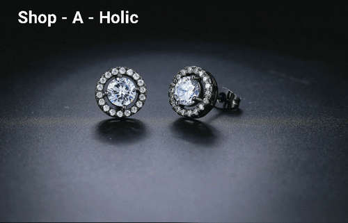 *** 0.75 CARAT SIM DIAMOND - BLACK GOLD PLATED - ROUND BOUCLE D'OREILLE STUDS***