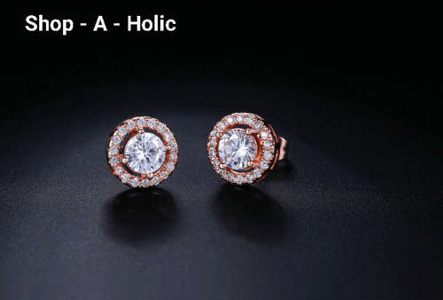 *** 0.75 CARAT SIM DIAMOND - ROSE GOLD PLATED - ROUND BOUCLE D'OREILLE STUDS***