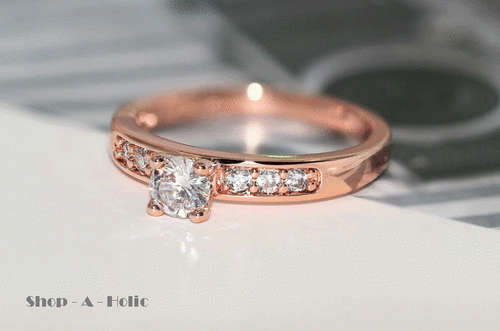 *** STUNNING SIM DIAMOND 4 CLAW 18K ROSE GP ENG RING * Size 8  ***