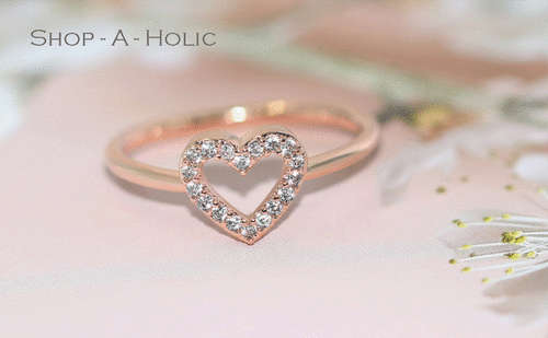 *** DAINTY ROMANTIC HEART  ~  ROSE GP RING * Size 9 (R)  ***