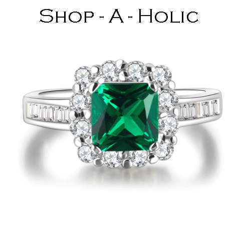 * VINTAGE GREEN CRYSTAL PRINCESS ENG RING ~ 18K GP * Size 7 / 8 / 9 AVAILABLE *