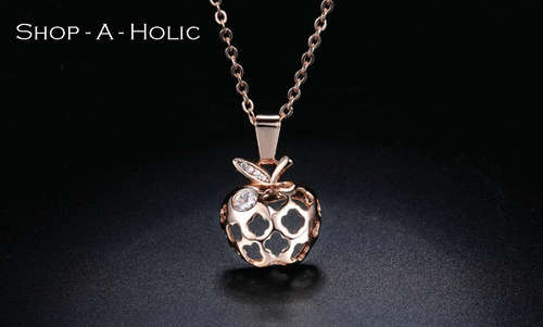 *** 18K ROSE GP CZ APPLE PENDANT CHOCKER NECKLACE***