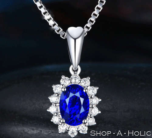 *** XMAS GIFT IDEA: BEAUTIFUL VINTAGE OVAL BLUE ZIRCONIA NECKLACE - S925 ***