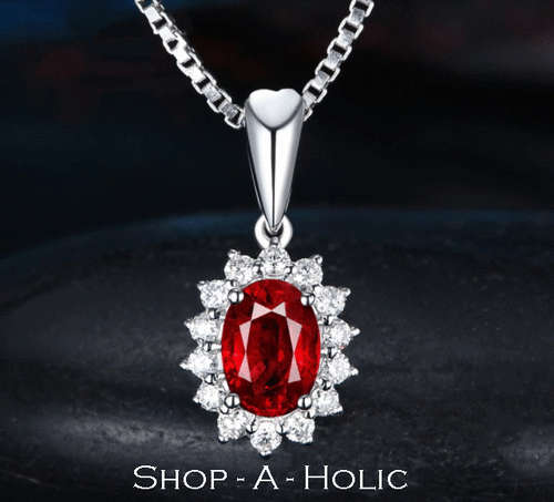*** XMAS GIFT IDEA: BEAUTIFUL VINTAGE OVAL RED ZIRCONIA NECKLACE - S925 ***