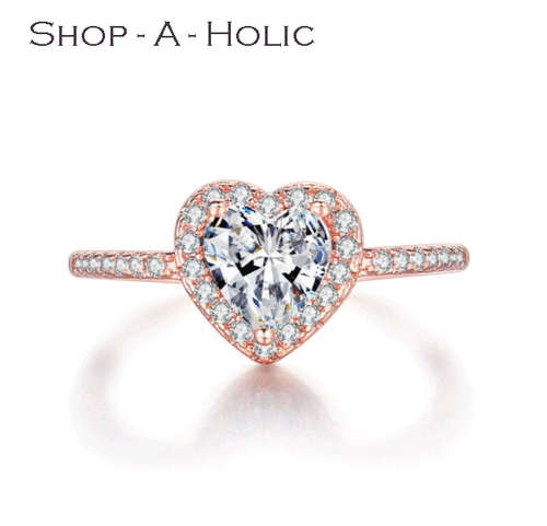 *** 0.75 CARAT AUSTRIAN CRYSTAL HEART ENG RING - 18K ROSE GOLD PLATED  * Size 8  ***