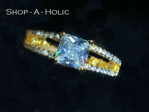 *** PRINCESS CUT ~ 18K YELLOW GP ~ CZ ENG RING * Size  6 / 7 / 8   ***