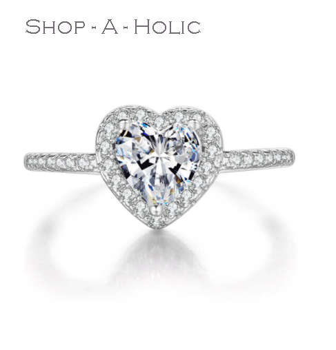 *0.75 CARAT AUSTRIAN CRYSTAL HEART RING - 18K WHITE GP  * Size 7 /  8 / 9  *