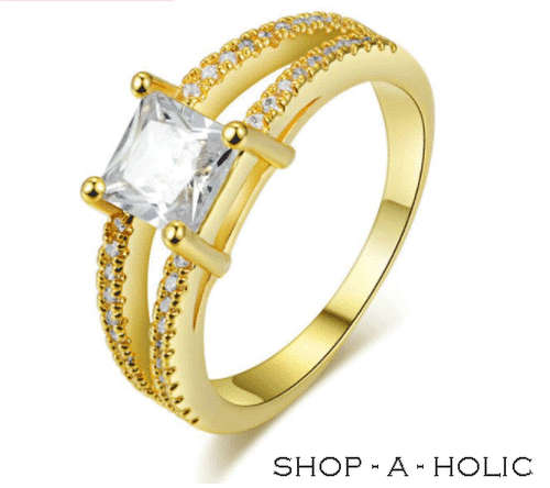 *** PRINCESS CUT ~ 18K YELLOW GP ~ CZ ENG RING * Size  7 / 8   ***