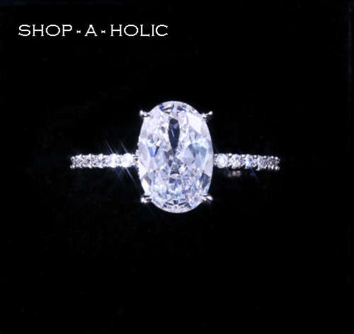 *** 1.40 CARAT - OVAL AUSTRIAN CRYSTAL ENG RING  ~ S925 STAMPED * Size 6 / 7 / 9 ***