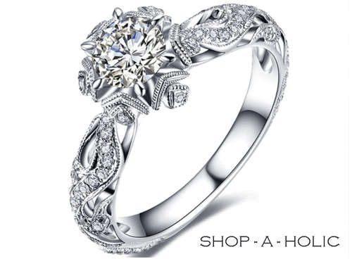 *** 1 CARAT - STARRY FLOWER AUSTRIAN CRYSTAL ENG RING  ~ S925 STAMPED * Size 7 / 8 ***