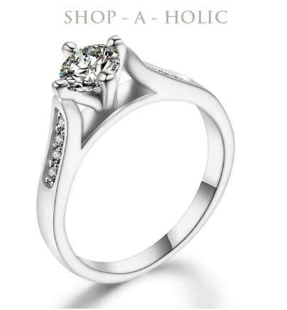 *** 1 CARAT ~ 18K WHITE GOLD PLATED ~ ENG RING * Sizes: 7.25 (N 1/2) AVAILABLE***