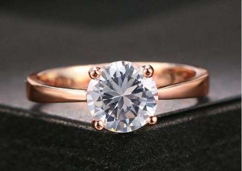 * 1.67 CARAT SOLITAIRE ~ 18K ROSE GP ~ SIM DIAMOND RING * Size: 8 / 9  *