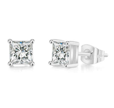*** 3 CARAT CZ  ~ SQUARE STUD EARRINGS ***
