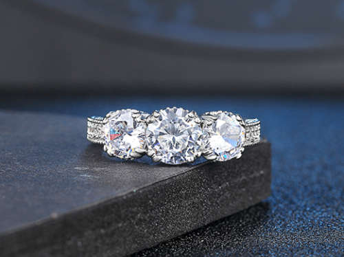 * 1.30 CARAT SOLITAIRE - 3 STONE 18K GP ~ SIM DIAMOND RING * Size: 7 / 8  *