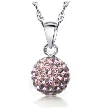 ***AUSTRIAN PAVE DISCO BALL PENDANT NECKLACE ~  PINK ***