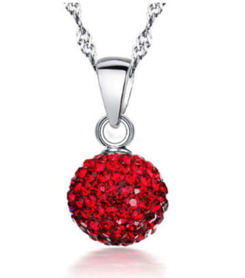 ***AUSTRIAN PAVE DISCO BALL PENDANT NECKLACE ~  RED ***