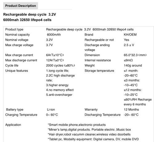 32650 3.2V Lifepo4 cell (price per single cell)