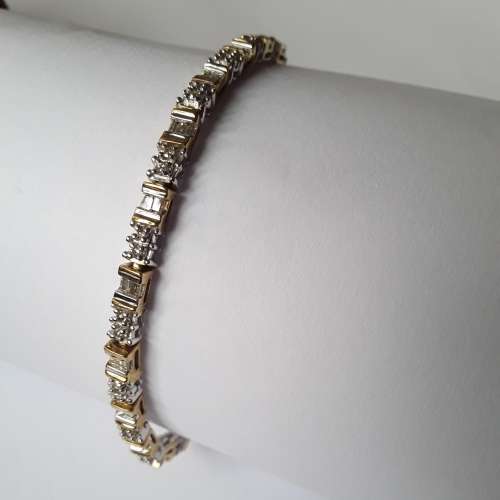 1ct baguette and round diamond bracelet swt in yellow and white gold