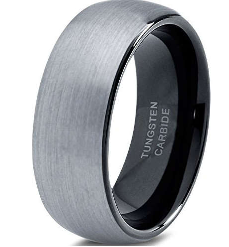 ***MENS TUNGSTEN CARBIDE SILVER / BLACK BRUSHED 8MM WEDDING BAND RING SIZES 10,11,12 OR 13****