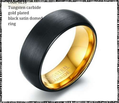 MENS TUNGSTEN CARBIDE Black Satin, Gold inner, rings 8MM WEDDING BAND,FREE BOX SIZES 9, 10,11,12