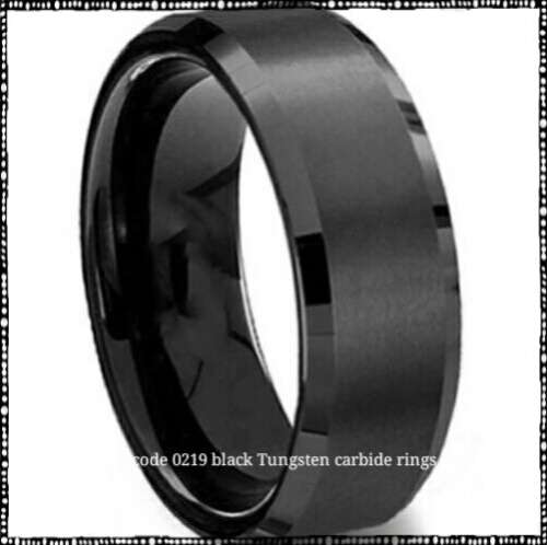 MENS TUNGSTEN CARBIDE Black Satin rings 8MM WEDDING BAND,FREE BOX, SIZES 9, 10,11,12