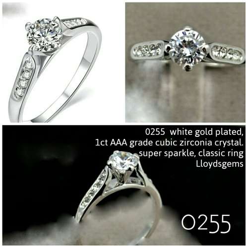 SILVER, WHITE GOLD PLATED CZ ENGAGEMENT RING, Free ring SIZE 6