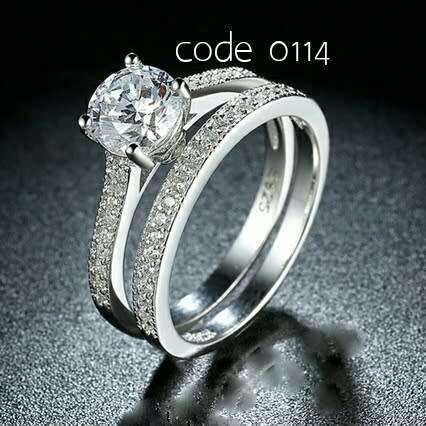 925 STERLING SILVER 2 PIECE WEDDING SET CZ RINGS, FREE RING BOX *SIZE 6,7,8,