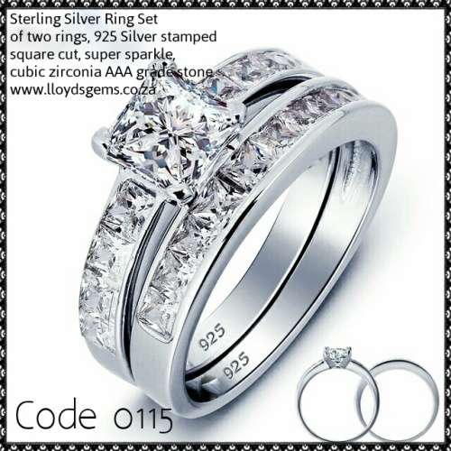 925 STERLING SILVER 2 PIECE WEDDING SET, SQUARE cut CZ RINGS, FREE RING BOX *SIZE 6,8,
