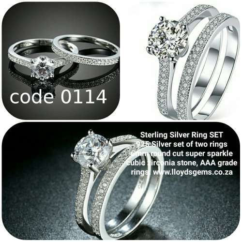 925 STERLING SILVER 2 PIECE WEDDING SET CZ RINGS, FREE RING BOX *SIZE 6,7,8,