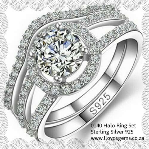 * HALO* RING SET, 925 STERLING SILVER 2 PIECE WEDDING SET FREE RING BOX,SIZES 4,5,6,7,8,9,10