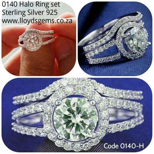 * HALO* RING SET, 925 STERLING SILVER 2 PIECE WEDDING SET FREE RING BOX,SIZES 4,5,6,7,8,9,10