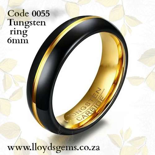 Unisex Tungsten, Black Gold line/inner, 6mm FREE BOX, SIZES 6 to 12