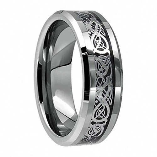 Tungsten Dragon Celtic Ring, Silver, 8MM FREE BOX,SIZE 12