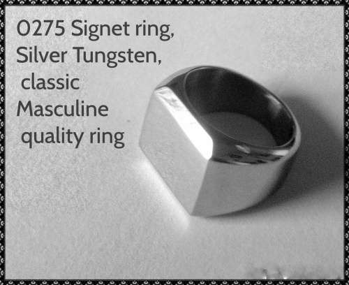 Signet Ring, Silver Tungsten Power Ring, Superb Quality High Polish, SIZE 8 to 11