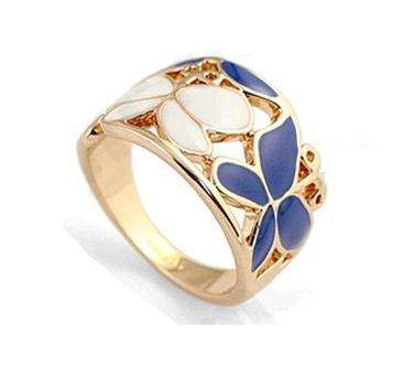 ***GORGEOUS! 18K ROSE GOLD PLATED BLUE & WHITE BUTTERFLY RING***SIZE 6.5