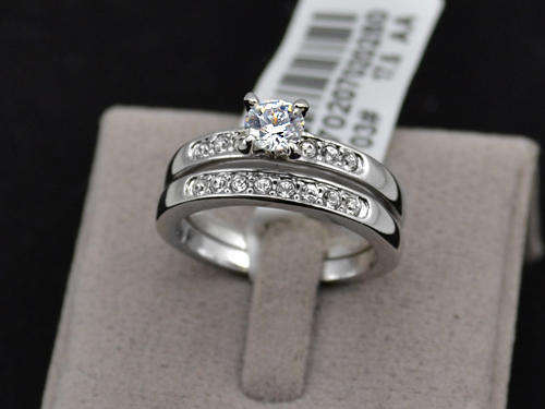 ***GORGEOUS! 18K WHITE GOLD PLATED WEDDING & ENGAGEMENT RING SET***SIZE 6.5