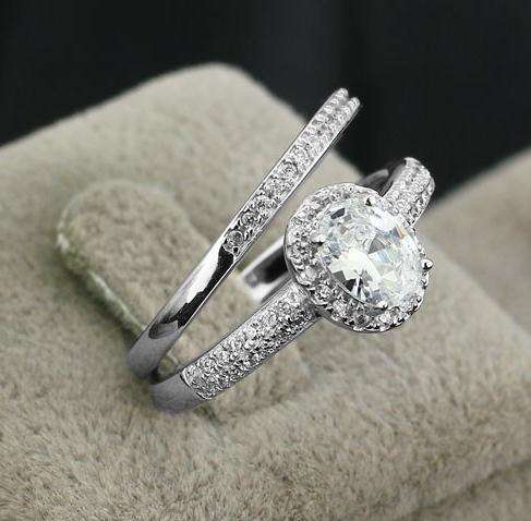 ***GORGEOUS! 925 STERLING SILVER 2 PIECE WEDDING SET CZ RINGS***SIZE 7
