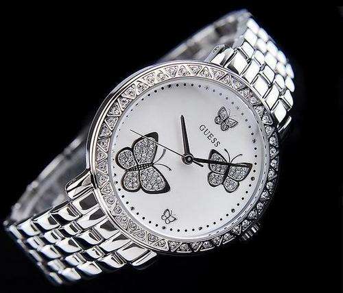 NEW STYLE- Guess Butterfly Silver Steel Watch Swarovski G86013L