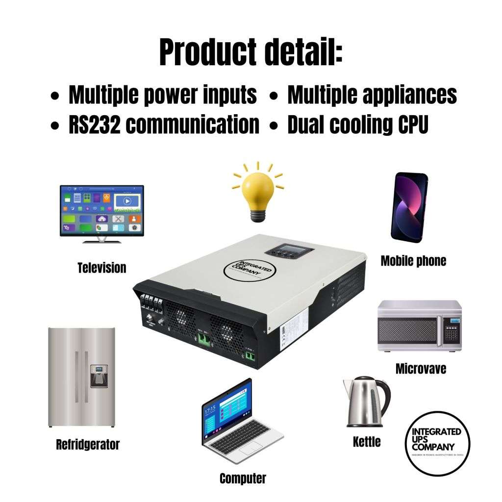 3kW Hybrid UPS Solar Inverter (3500VA/3000W) Off-grid or Grid tied for Offices, Farms or Homes