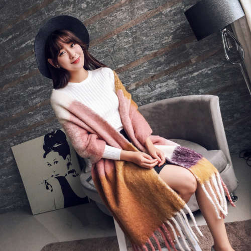 Winter and Autumn Warm Long Jacquard Cashmere Scarf or Shawl with Exaggerated Tassel