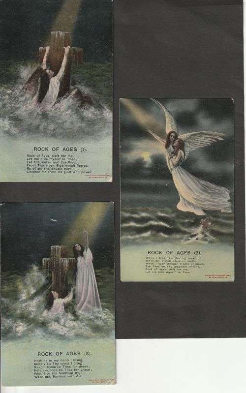 bamforth postcards  set of 3```Rock of ages`
