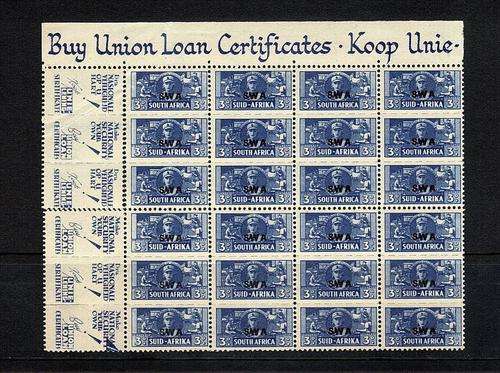 SWA WAR EFFORT 3D BLOCK OF 24,(8units,) MNH WITH SLOGANS AND TABS