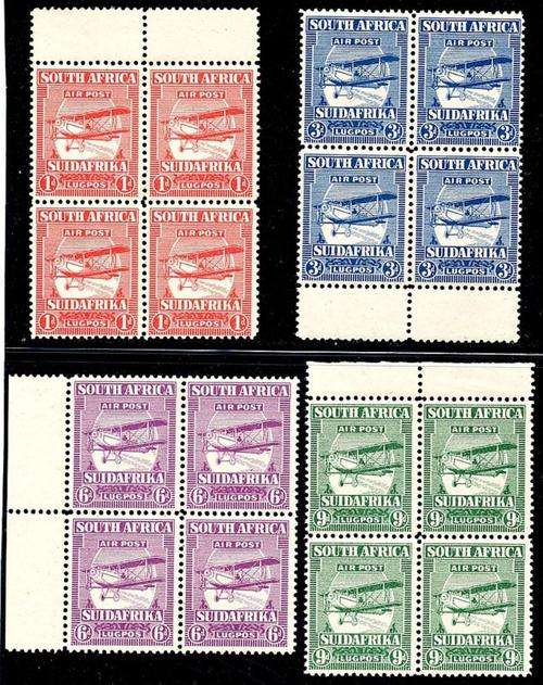 1925  UNION  AIRMAIL MNH IN BLOCKS OF 4!!!!!!!!!