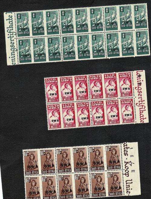 SWA 1940's WAR EFFORT 3 X BLOCK OF1/2 1 &1 1/2d   WITH SLOGANS AND SHEET NO.s MNH!!!!!!