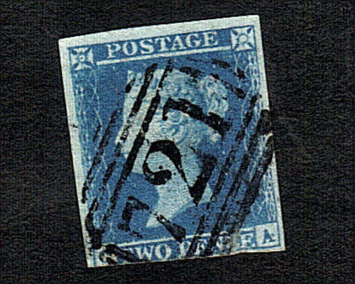1841    VICTORIA 2PENNY BLUE 3 MARGINS