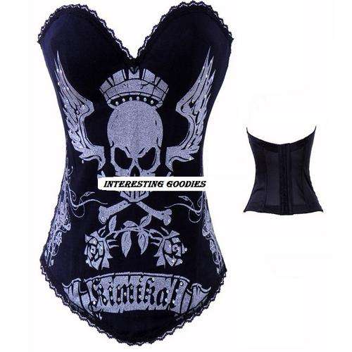 SKULL Black with Silver Print Corset  - S/M/L/XL
